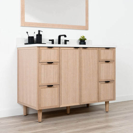 CapeBreton 48 WhiteOak ArticTrace NewEdgePullsBlack LeftAngle Closedcopy?v=1751327812 - Premium Bathroom Vanity for Canadian Homes and Businesses - Facility Supply Pro