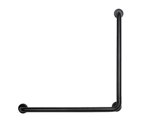 Matte black antimicrobial L-shaped grab bar with concealed mounting