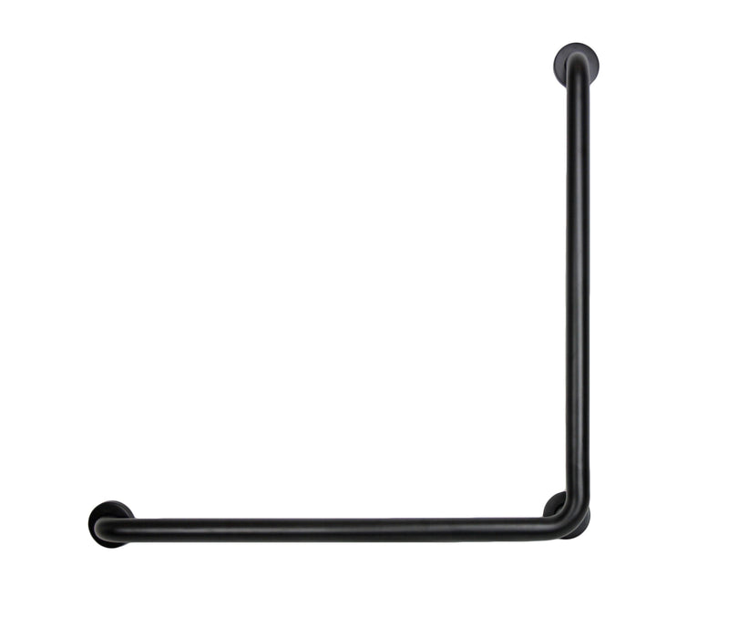 Matte black antimicrobial L-shaped grab bar with concealed mounting