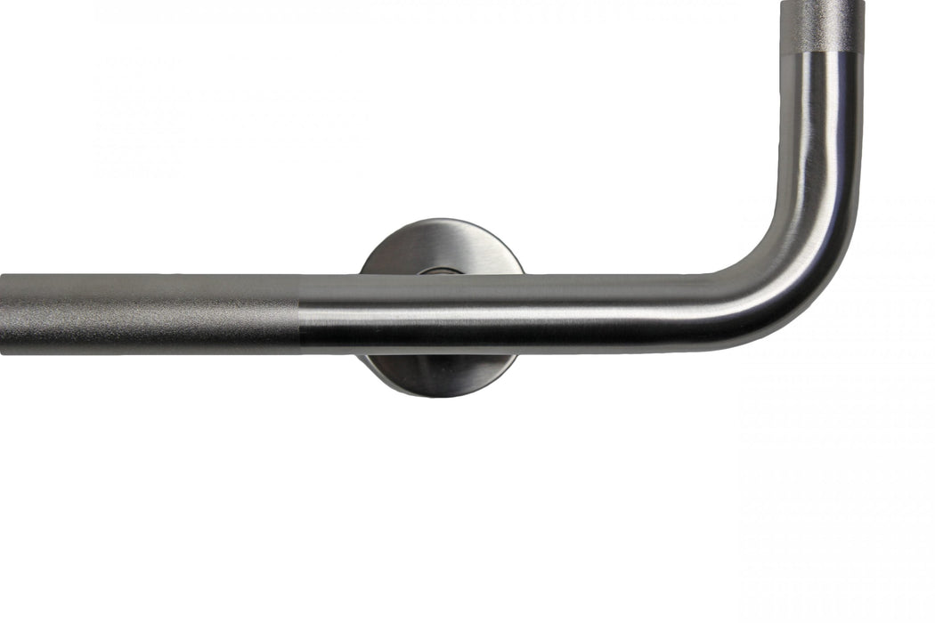 Stainless steel 1.25 inch diameter L-shaped grab bar peened finish 40x30 inch