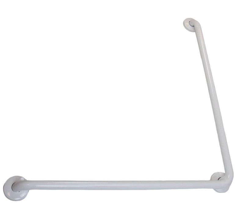 White epoxy coated L-shaped grab bar with concealed mounting
