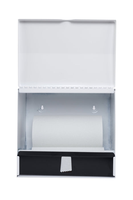 Frost 101 white steel paper towel dispenser open view
