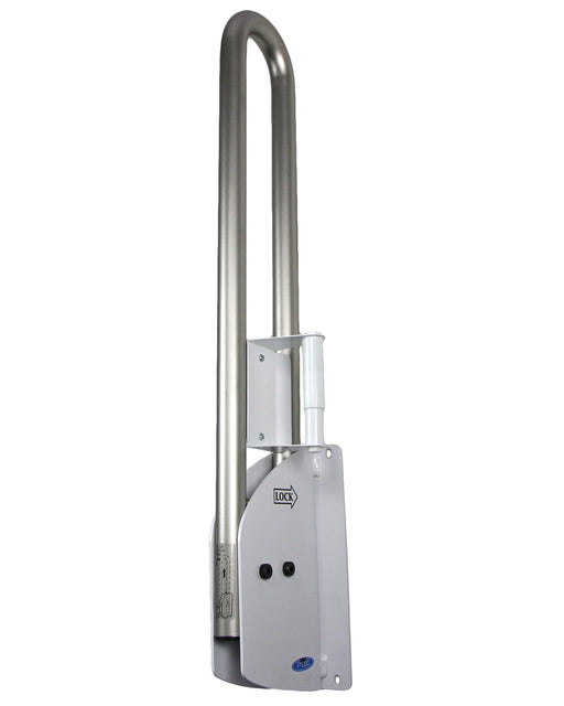 Peened grip swing up grab bar with toilet paper holder and concealed mounting