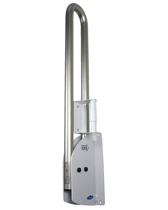 Peened grip swing up grab bar with toilet paper holder and concealed mounting