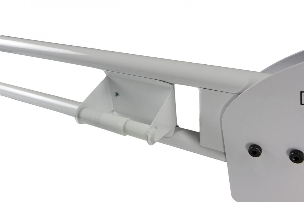 Durable white epoxy stainless steel swing up grab bar with lock positions