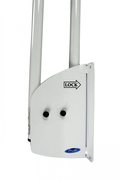 Durable white epoxy stainless steel swing up grab bar with lock positions