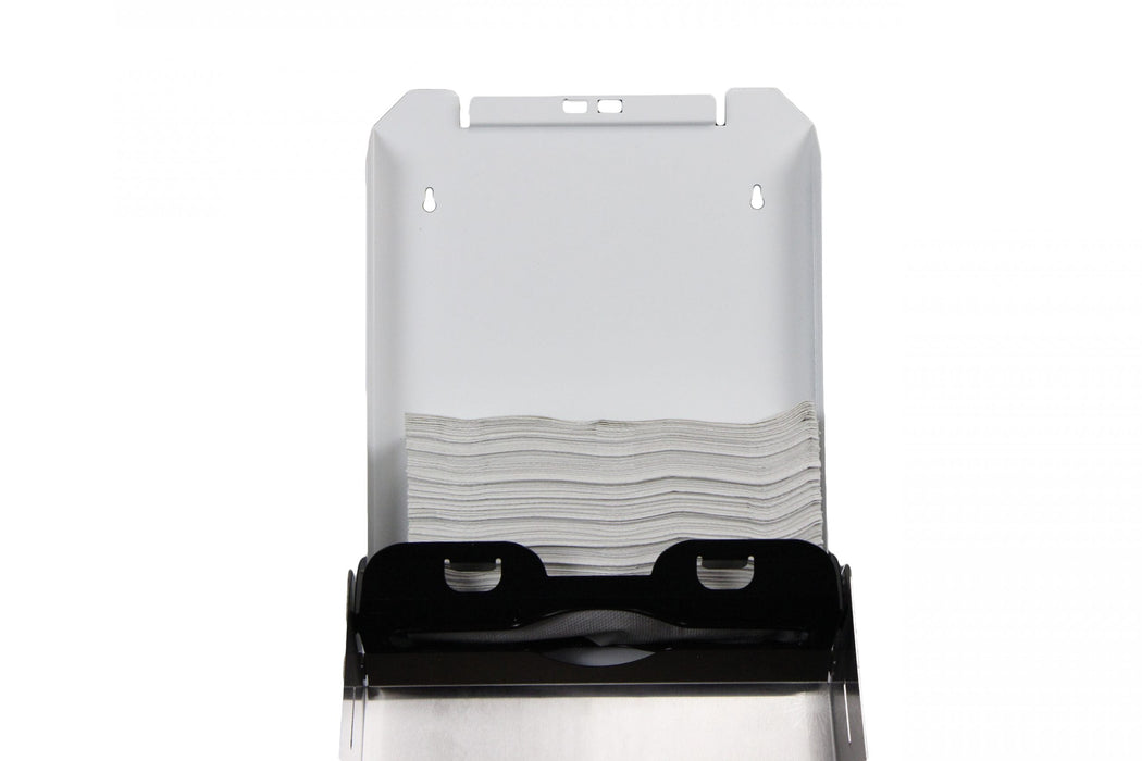 Frost 107 stainless steel C-fold paper towel dispenser open view