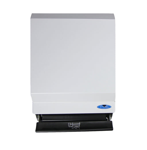 Frost 109-50W white steel roll paper towel dispenser close-up front