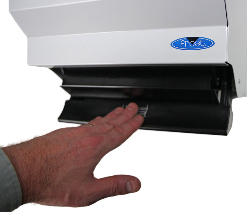 Frost 109-50W white steel roll paper towel dispenser in use