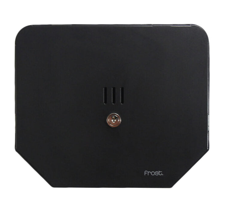Frost 166-BLK matte black jumbo toilet tissue dispenser close-up front