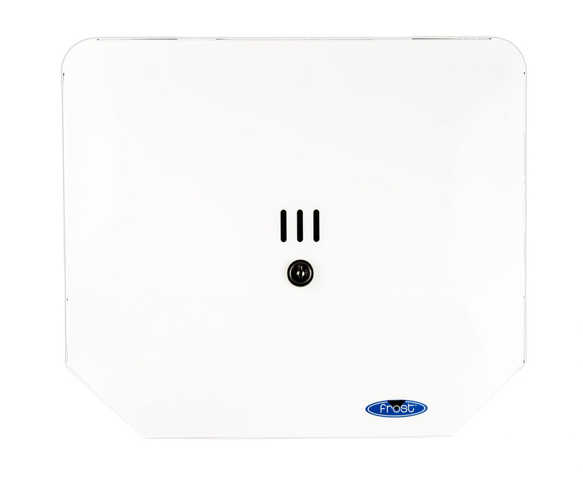 Frost 168 white steel double jumbo toilet tissue dispenser close-up front