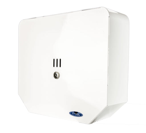 Frost 168 white steel double jumbo toilet tissue dispenser front view