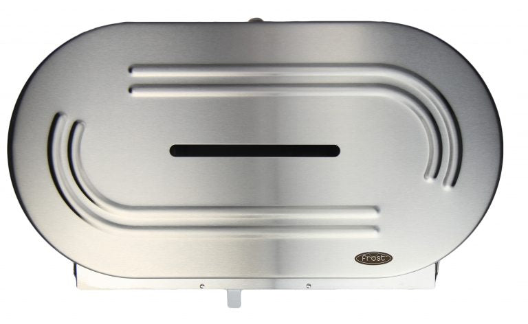 Frost 169 white steel vertical jumbo toilet tissue dispenser close-up front