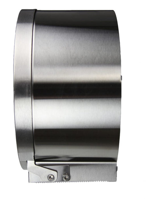 Frost 169 white steel vertical jumbo toilet tissue dispenser side view