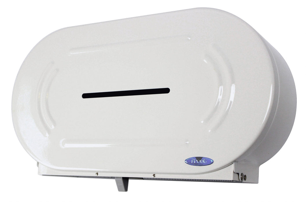 Frost 170 stainless steel vertical double jumbo toilet tissue dispenser front view