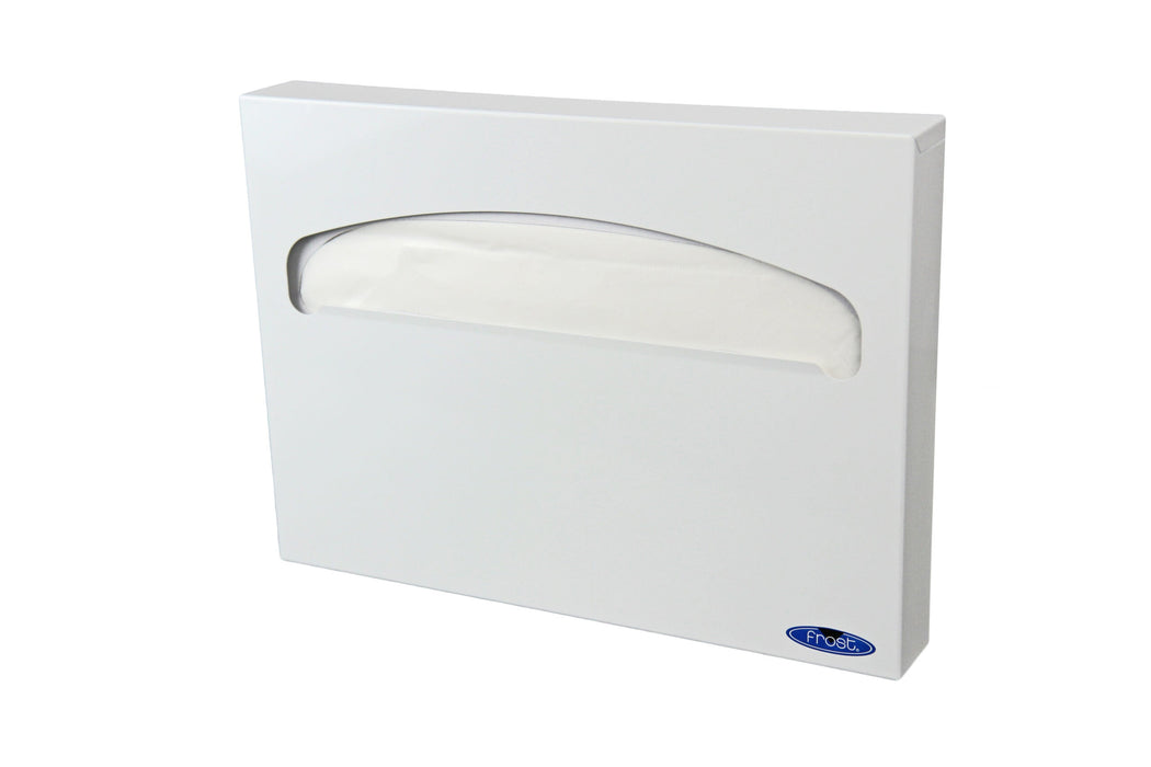 Frost 199-W white steel toilet seat cover dispenser in use