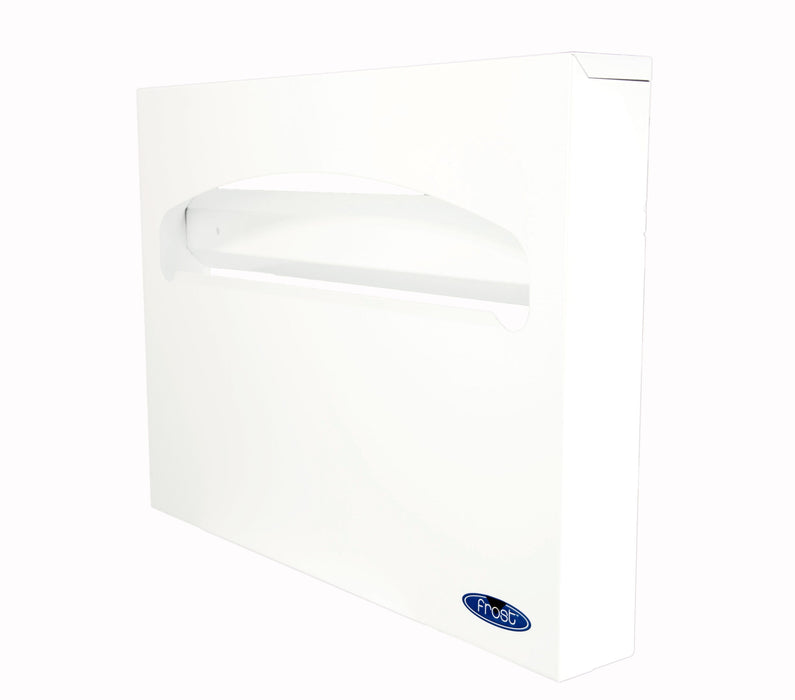 Frost 199-W white steel toilet seat cover dispenser angled view
