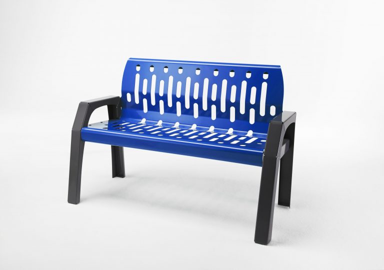 Ergonomic 4 ft outdoor bench with lumbar support blue