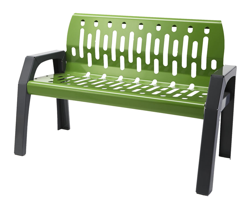 Green powder coated 4 foot outdoor steel bench with arms