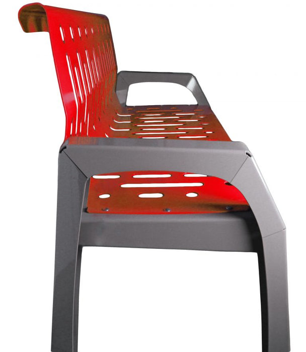 Ergonomic 4 ft outdoor bench with lumbar support red