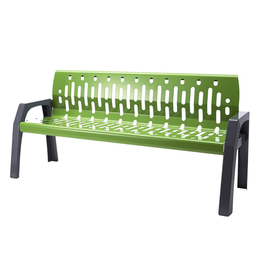 Frost Stream Series 6ft outdoor steel bench in RAL Green 6018 with arms