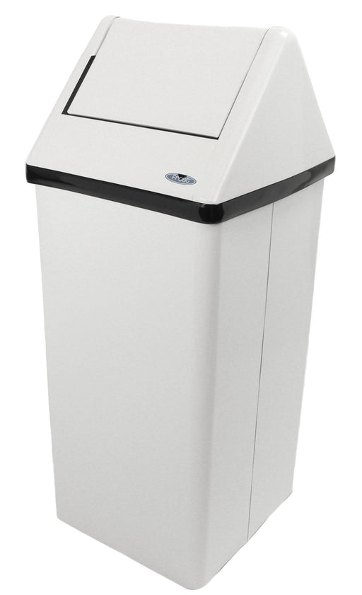 Front view of Frost 301NL stainless steel free-standing waste receptacle with swing top lid
