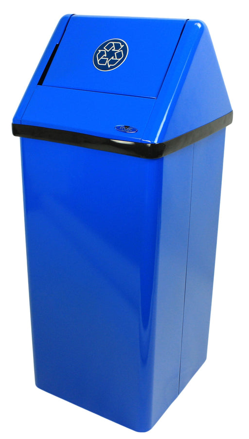 Front view of Frost 301RNL free-standing swing top waste receptacle showing sleek stainless steel finish
