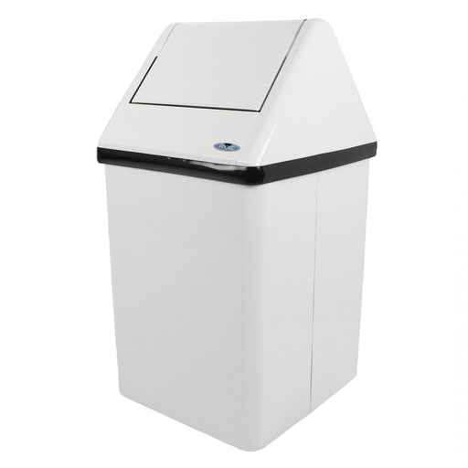 Front view of Frost 302NL swing top waste receptacle showing sleek stainless steel finish