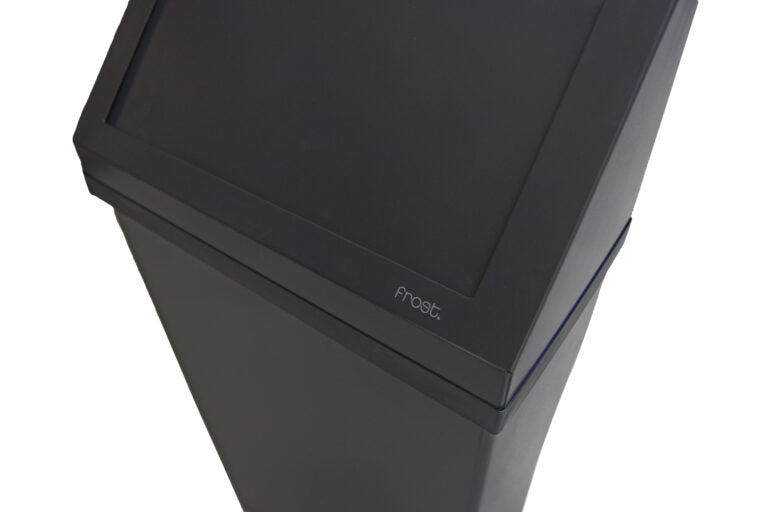 Close view of Frost 303-BL swing top lid with matte black finish