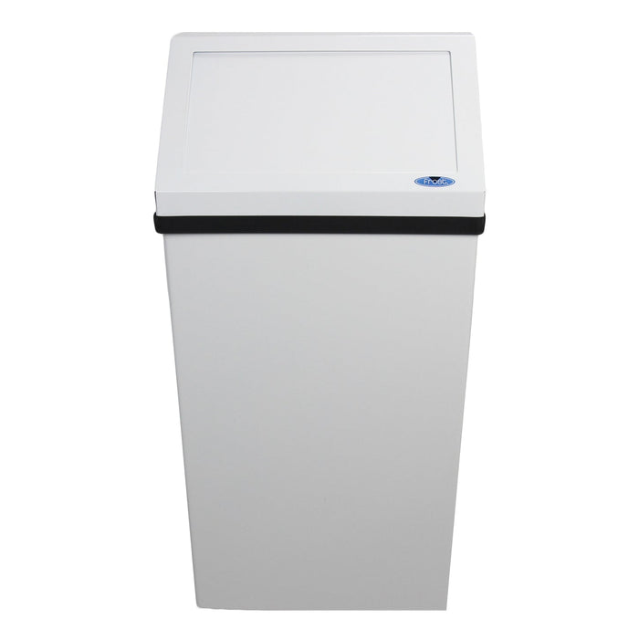 Front profile of Frost 303 waste bin with white epoxy swing top lid
