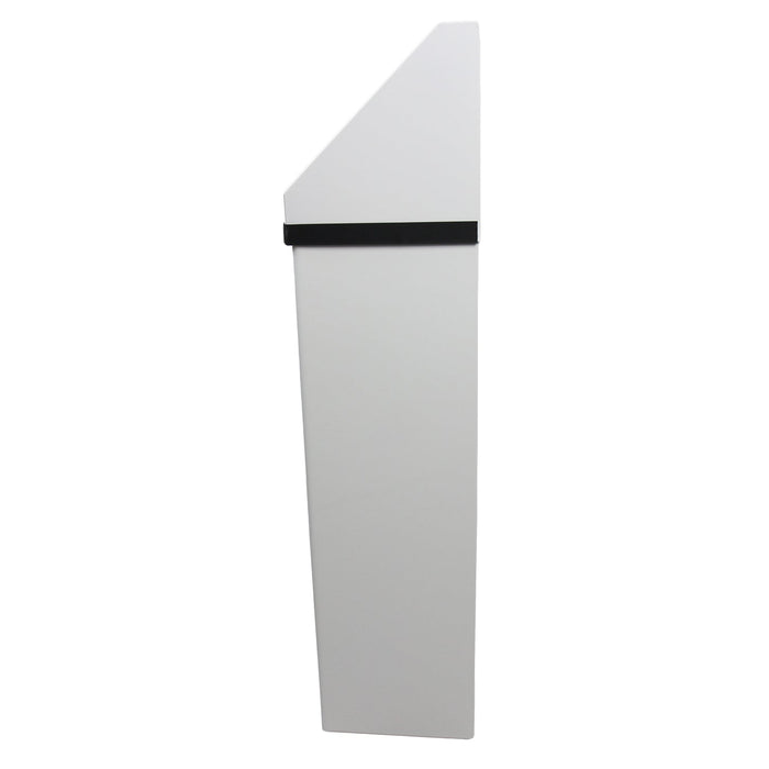 Side view of Frost 303 wall-mounted waste bin with white epoxy finish