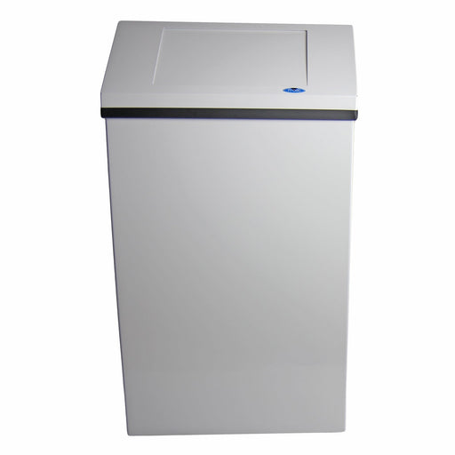 Side view of Frost 304-NL wall-mounted bin with white epoxy finish