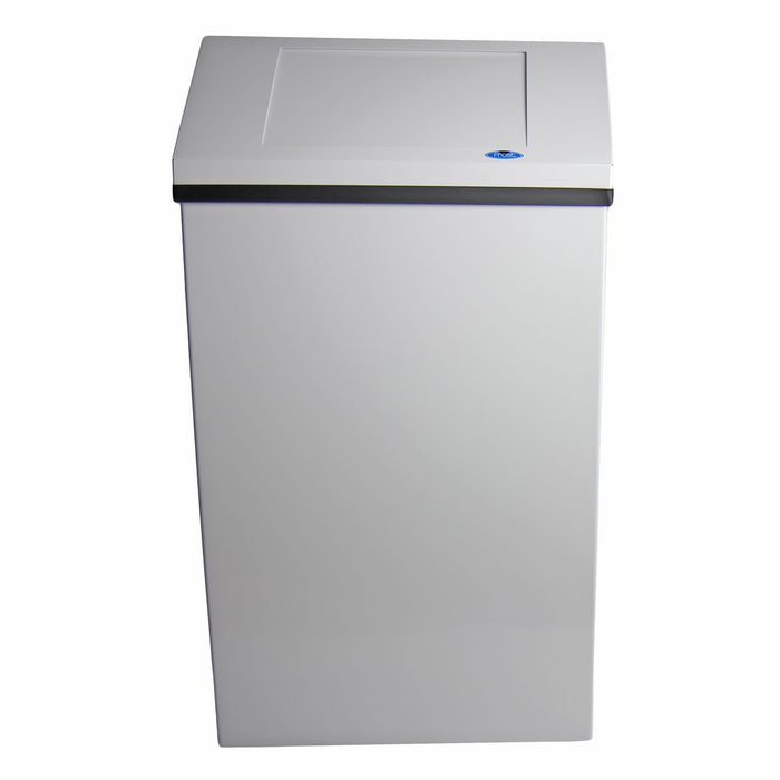 Side view of Frost 304-NL wall-mounted bin with white epoxy finish