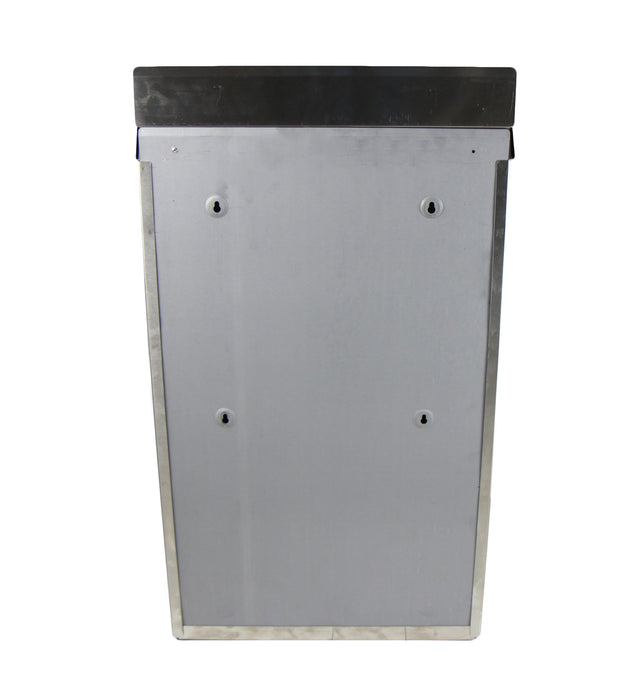 Side view of Frost 312-S wall-mounted bin with stainless steel finish Alt Text: Side view of Frost 312-S wall-mounted bin with stainless steel finish