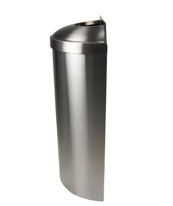 Side view of Frost 312-S wall-mounted bin with stainless steel finish Alt Text: Side view of Frost 312-S wall-mounted bin with stainless steel finish