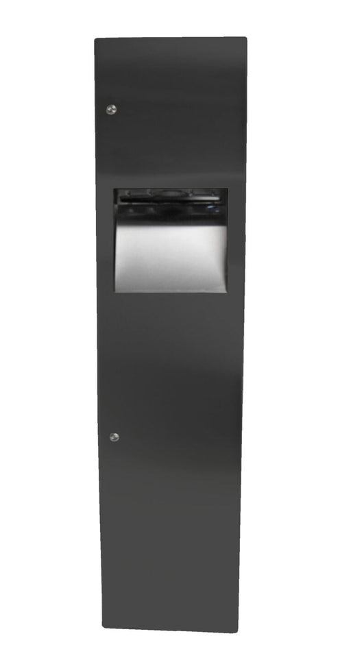 Front view of Frost 400-14 Black matte towel dispenser and waste receptacle