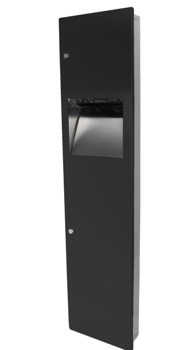 Front view of Frost 400-14 Black matte towel dispenser and waste receptacle