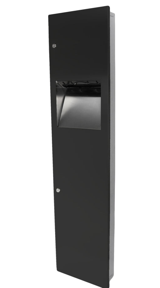 Front view of Frost 400-14 Black matte towel dispenser and waste receptacle