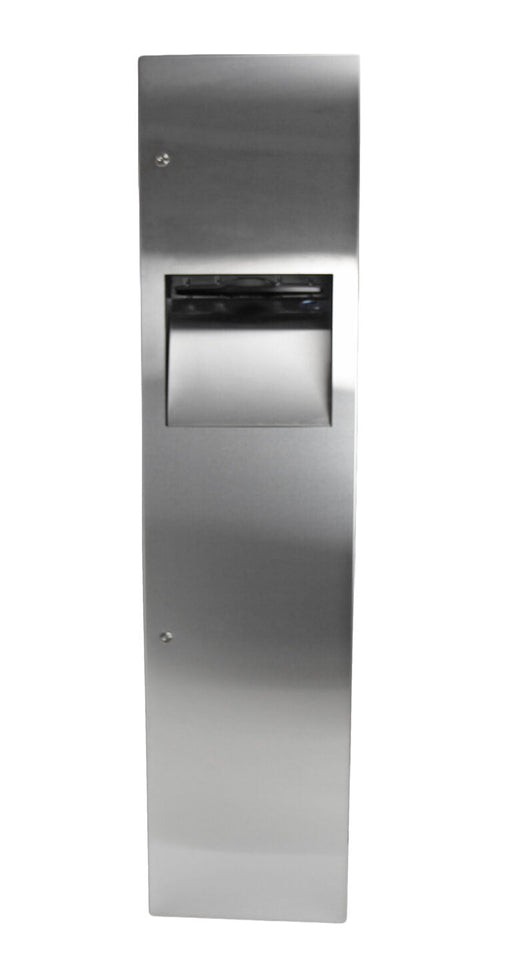 Front view of Frost 400-14 stainless steel towel dispenser and waste receptacle, 4.5\" depth