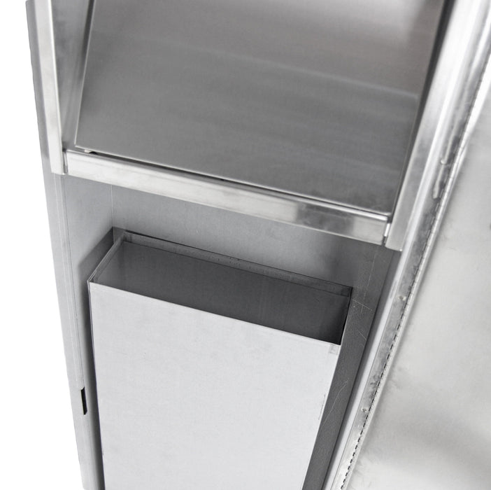 Open door view of Frost 400-14 revealing towel dispenser and 23-liter waste bi