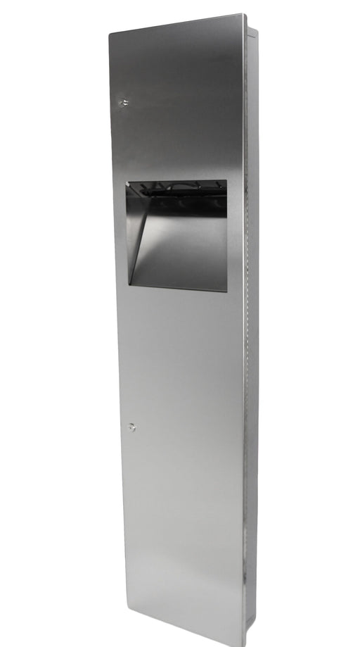 Front view of Frost 400-14 stainless steel towel dispenser and waste receptacle, 4.5\" depth