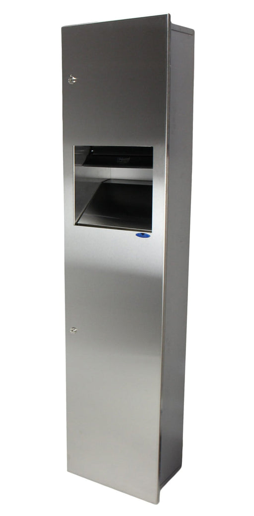 Front view of Frost 400-50A stainless steel roll towel dispenser and waste receptacle