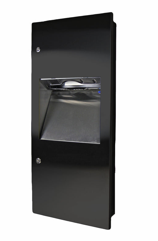 Front view of Frost 415-14A Black matte towel dispenser and waste receptacle