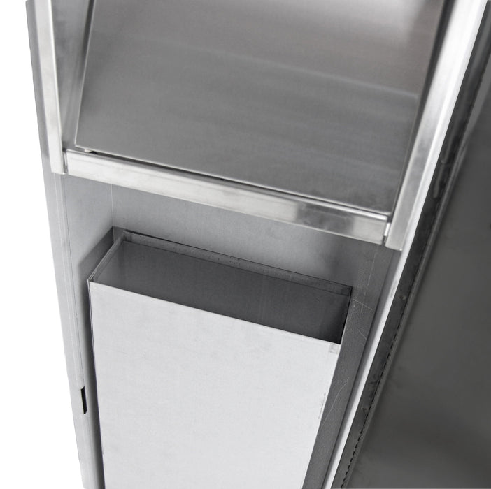 Open door view of Frost 415-14A Black with towel dispenser and 4.5-liter bin