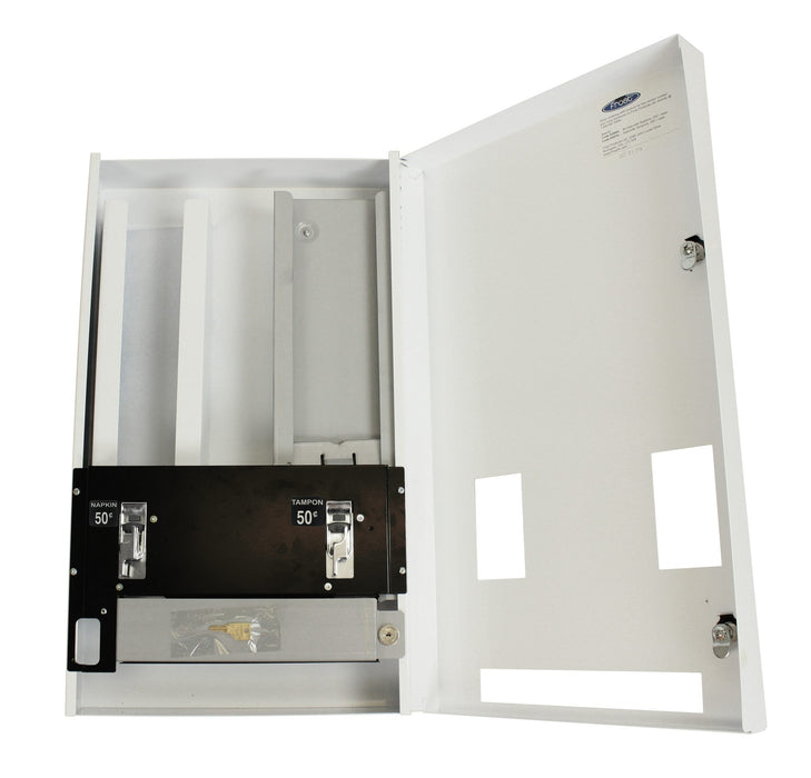 Frost 608-1 surface-mounted stainless steel napkin/tampon vendor for commercial restrooms, free or coin-operated, ADA-compliant