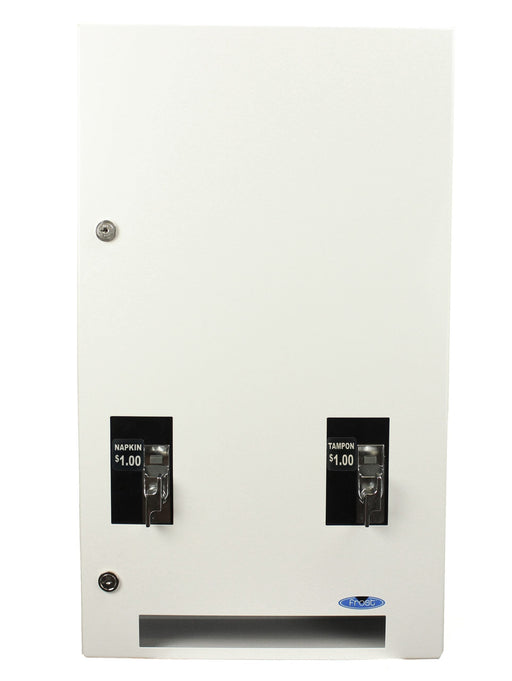 Frost 608-1 surface-mounted stainless steel napkin/tampon vendor for commercial restrooms, free or coin-operated, ADA-compliant