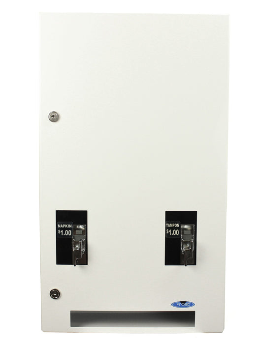 Frost 608-1 surface-mounted stainless steel napkin/tampon vendor for commercial restrooms, free or coin-operated, ADA-compliant