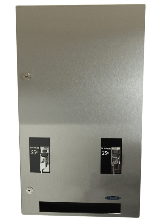 Frost 608-3 surface-mounted stainless steel napkin/tampon vendor, brushed finish, free or coin-operated, ADA-compliant