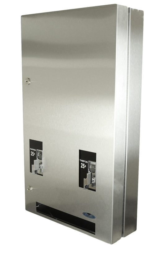 Frost 608-3 surface-mounted stainless steel napkin/tampon vendor, brushed finish, free or coin-operated, ADA-compliant