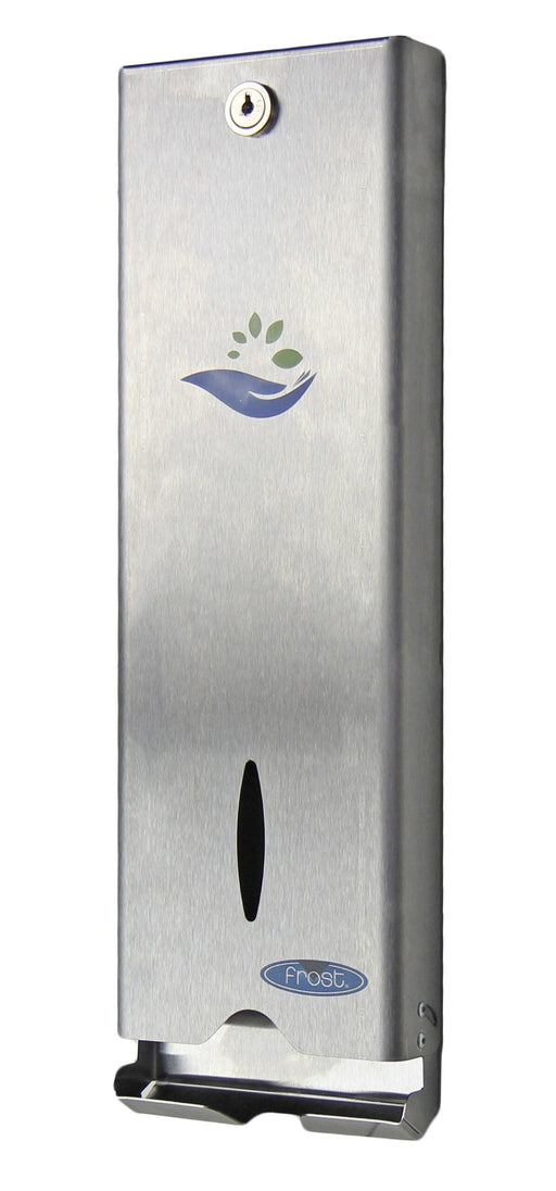 Frost 613-S slim stainless steel surface-mounted free tampon dispenser for commercial restrooms, ADA-compliant